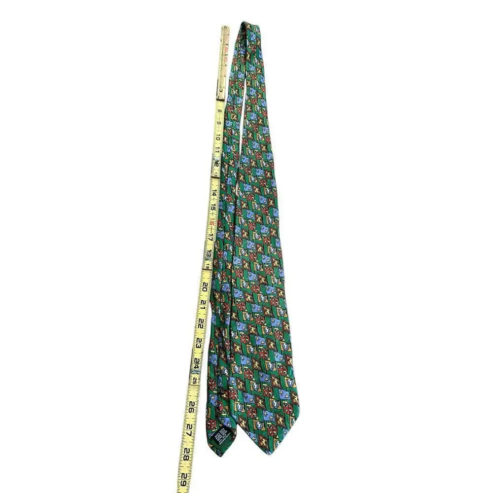 Abercrombie & Fitch Men's Green Blue 100% Silk vintage Print Adjustable Neck Tie